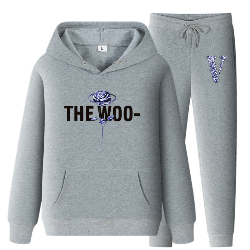 Vlone Hoodie & Pants 2 Piece Set V Printing Stylish Casual Hooded