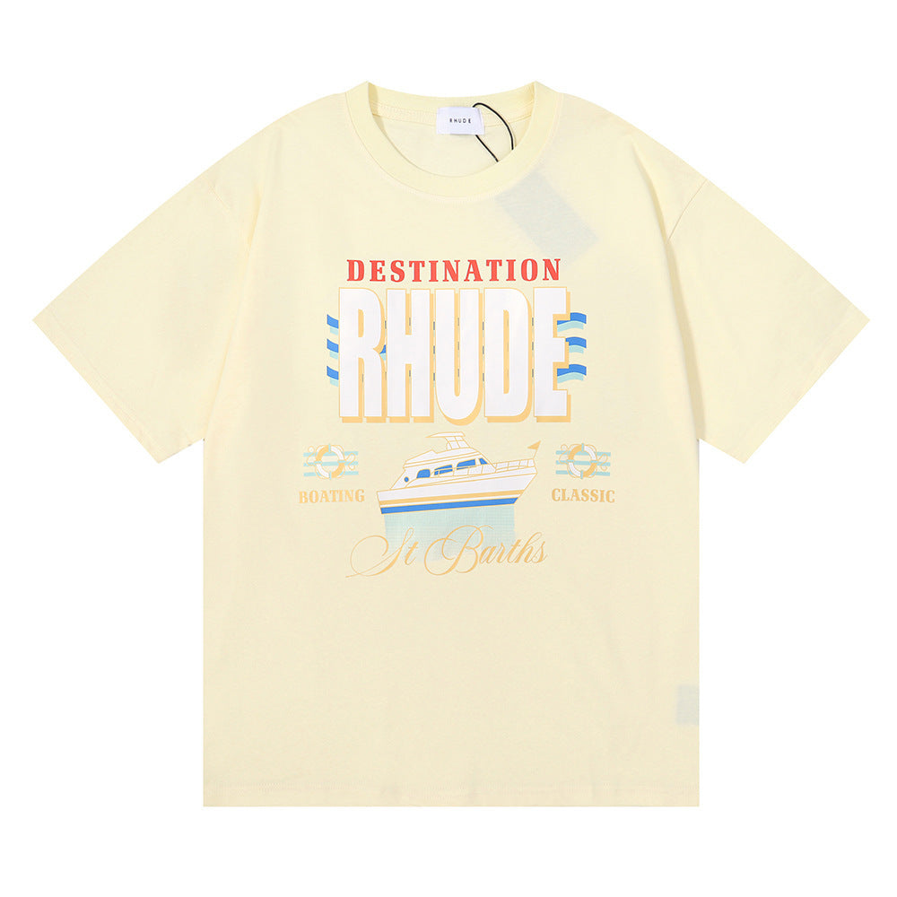 Rhude T Shirt Micro Label Yacht Print Short Sleeve T-Shirt