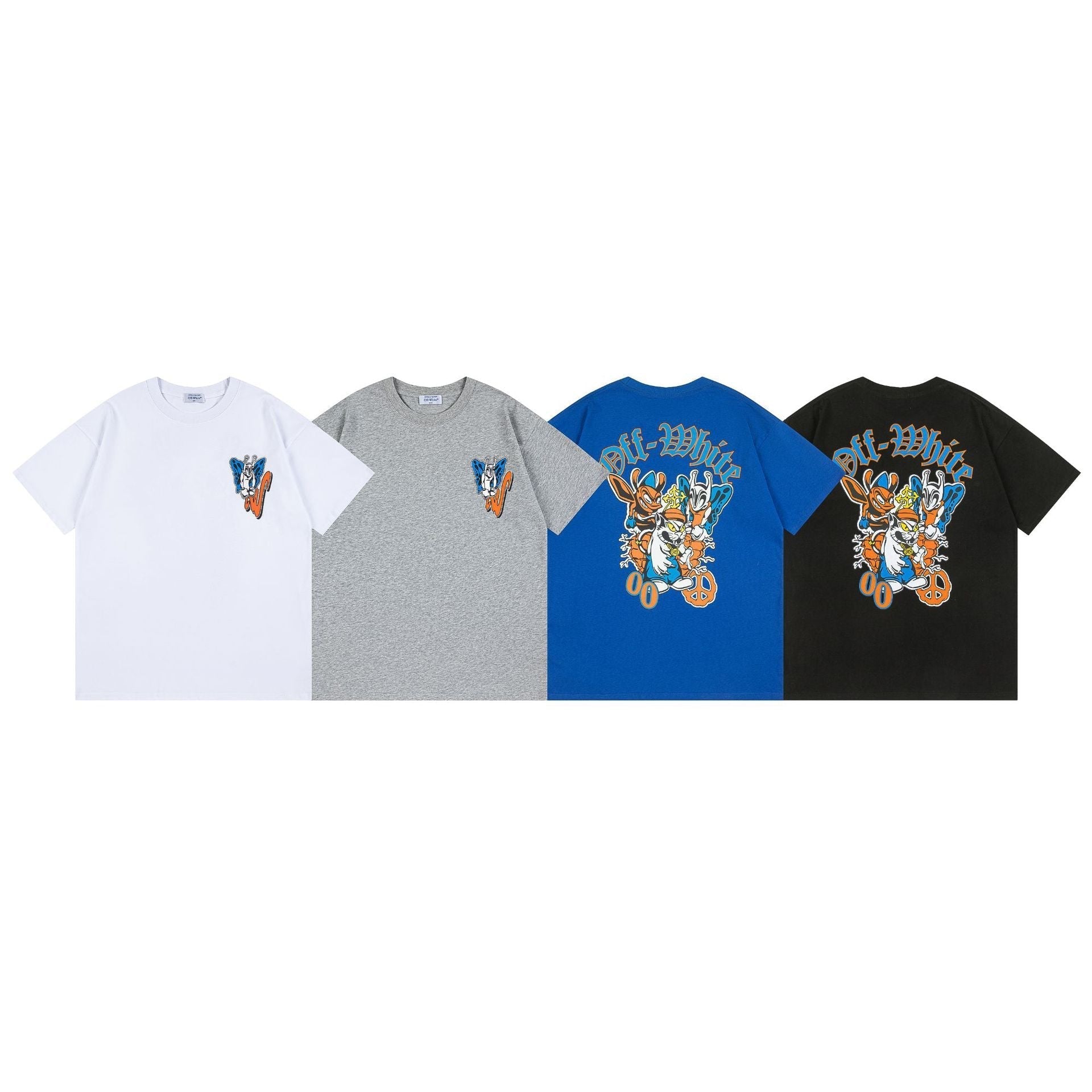 Off White T Shirts OW Cartoon Animal Pattern Crew Neck Pullover Short Sleeves