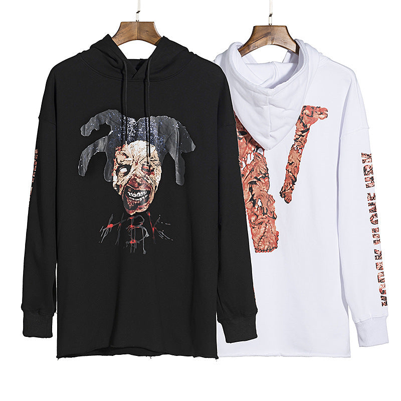 Vlone Hoodie Autumn And Winter Clown Printed Back Large V Hoodie Casual Hooded Couple Sweater Coat