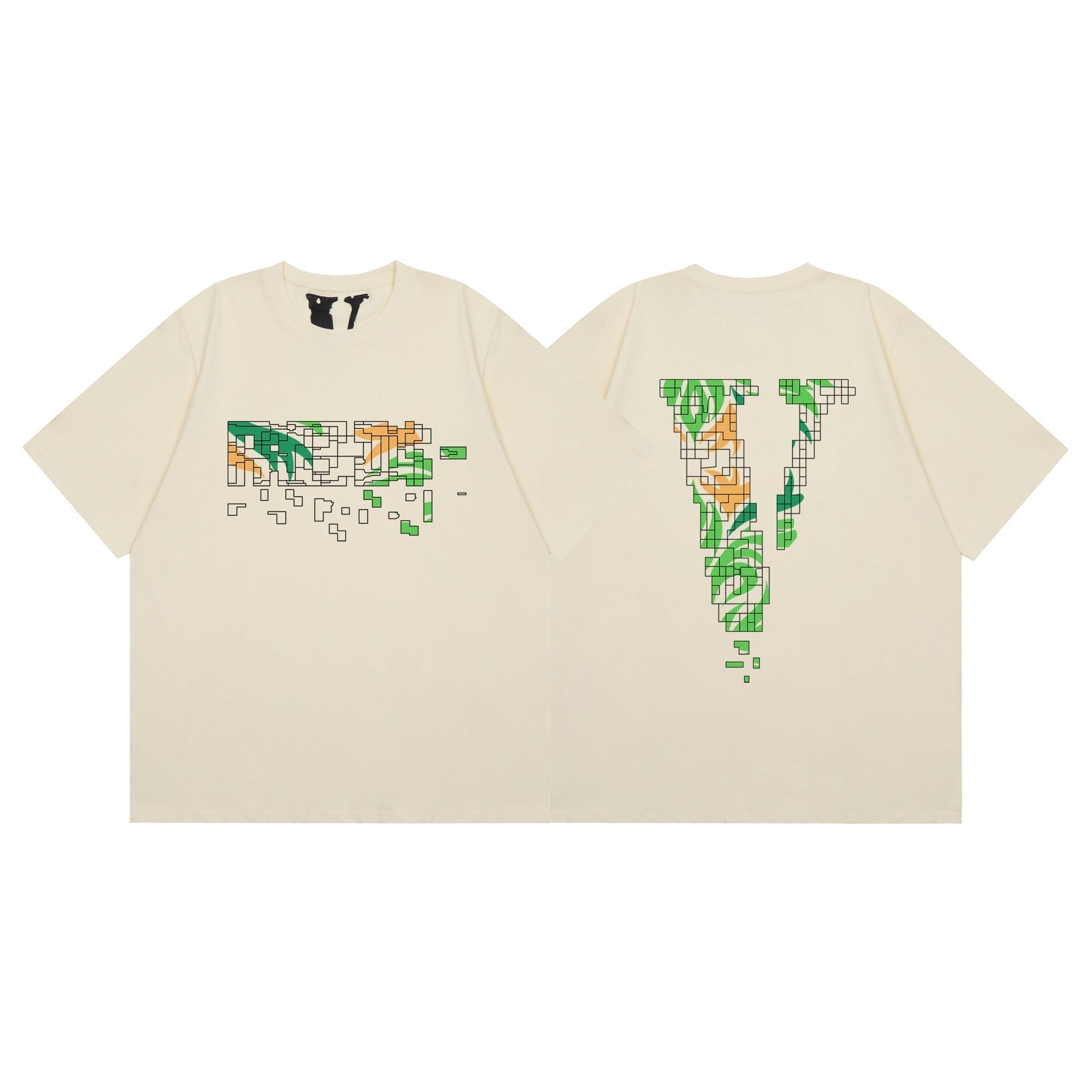 Vlone T Shirt Spring Summer Leaf Big V Pattern Crew Neck