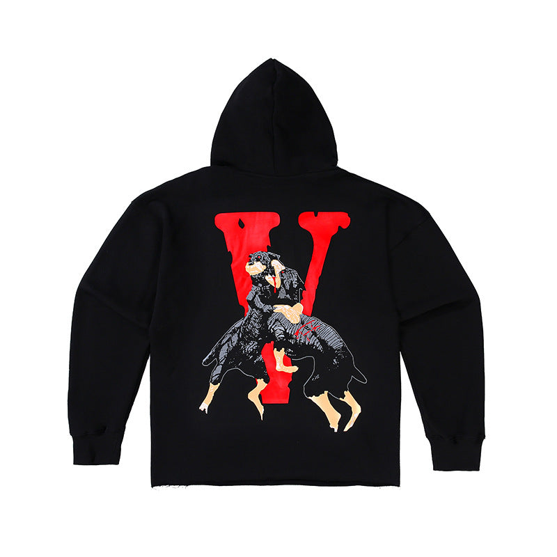 Vlone Hoodie Autumn And Winter Skull Print Large V Print Men'S And Women'S Loose Casual Hooded Sweater