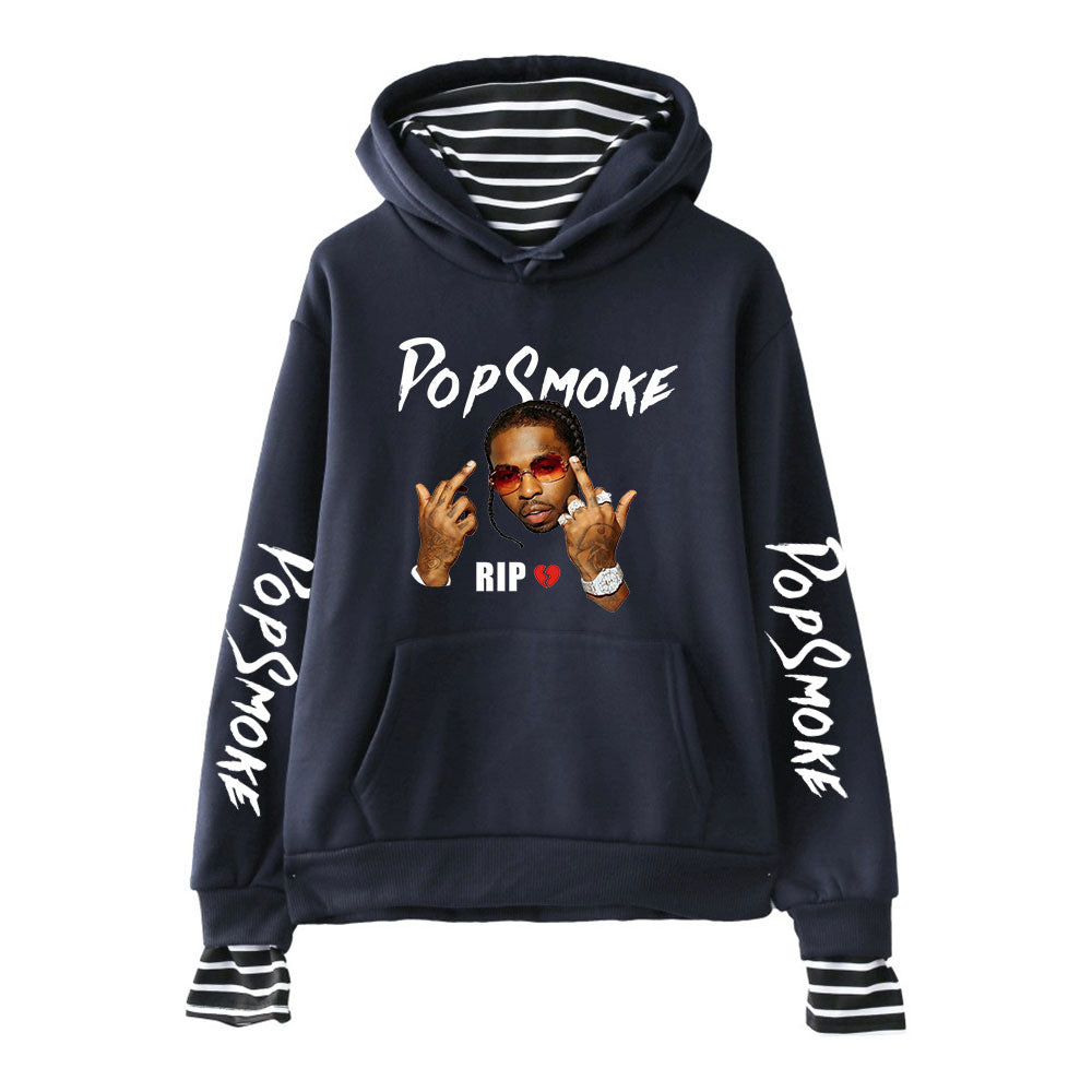 Pop Smoke Hoodies Rapper Print Fake Two Pieces with Cap