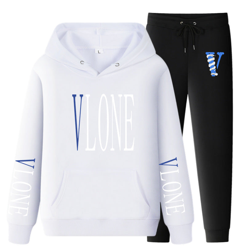 Vlone Hoodie & Pants 2 Piece Set Printed Casual Sports Loose Suit