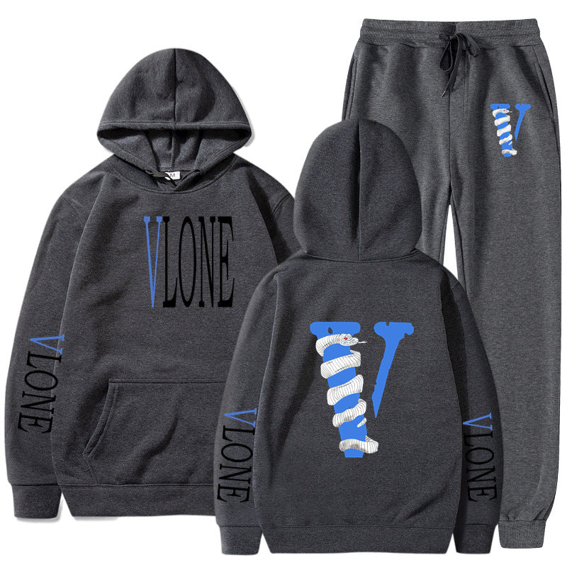 Vlone Hoodie & Pants 2 Piece Set Men'S Sweater Autumn And Winter Hoodie Baggy Coat