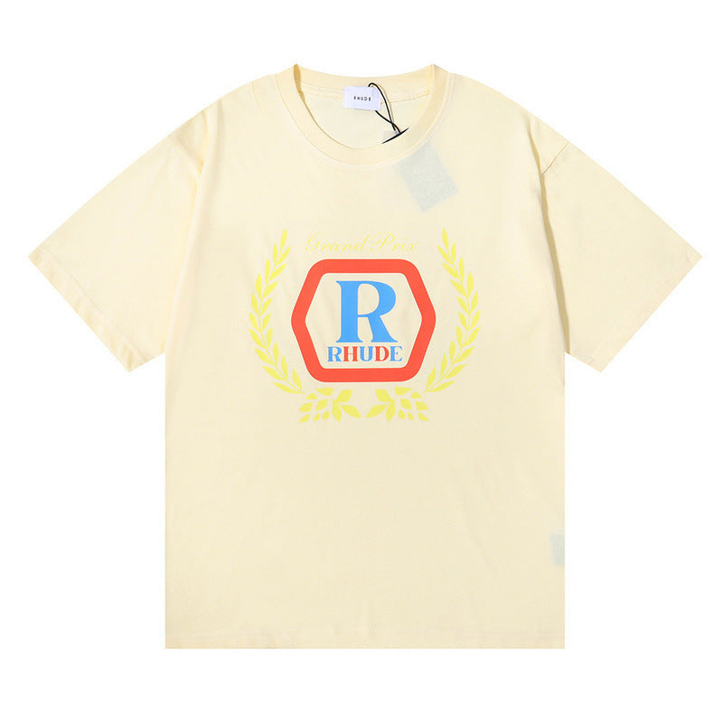 Rhude T Shirt Micro Label Wheat Ear Letter Print Short Sleeve T-Shirt