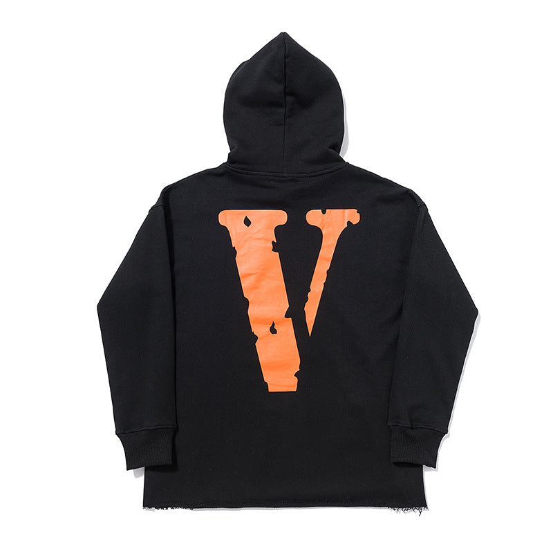 Vlone Hoodie Orange Letter Print Casual Loose Casual