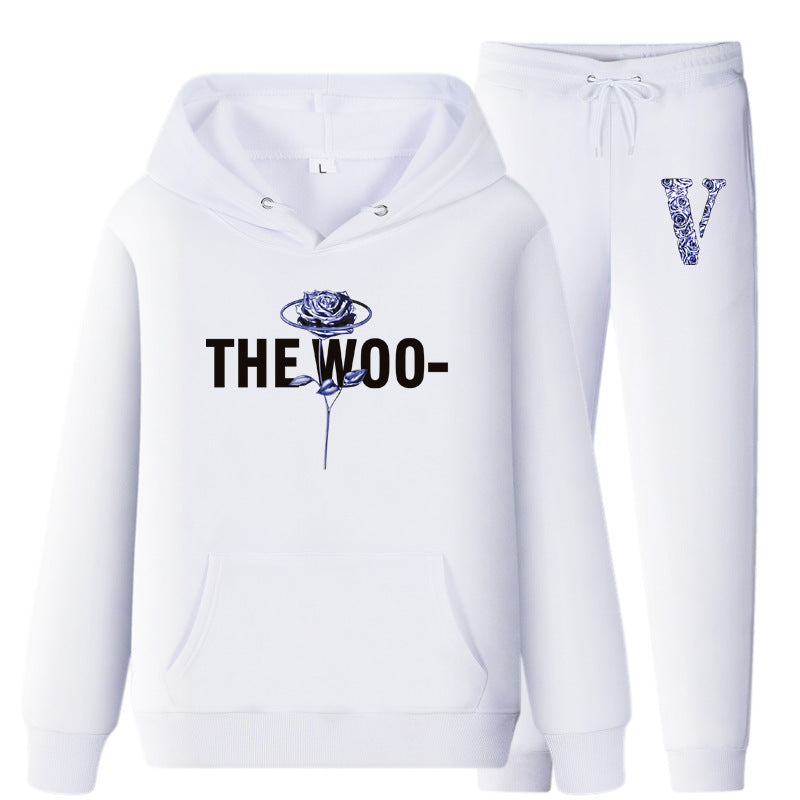 Vlone Hoodie & Pants 2 Piece Set V Printing Stylish Casual Hooded