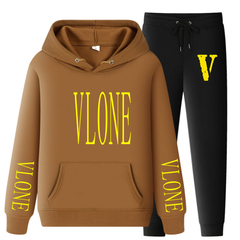 Vlone Hoodie & Pants 2 Piece Set Hoodie Men'S Women'S Pullover Outer Coat Suit