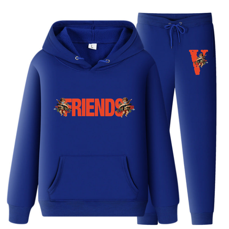 Vlone Hoodie & Pants 2 Piece Set Men'S Loose Printed Hoodie Sweater