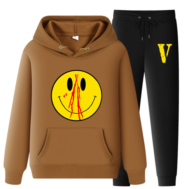 Vlone Hoodie & Pants 2 Piece Set Men'S Clothing Spring And Autumn Print Loose