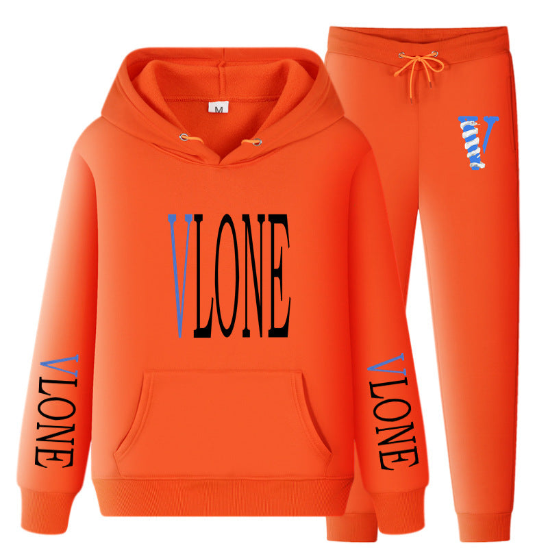 Vlone Hoodie & Pants 2 Piece Set Sweatshirt Autumn Print Baggy Coat