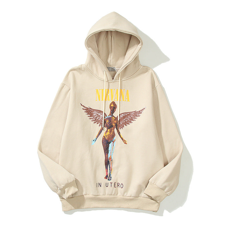 Nirvana Hoodie Angel Print Distressed Rock Hip Hop