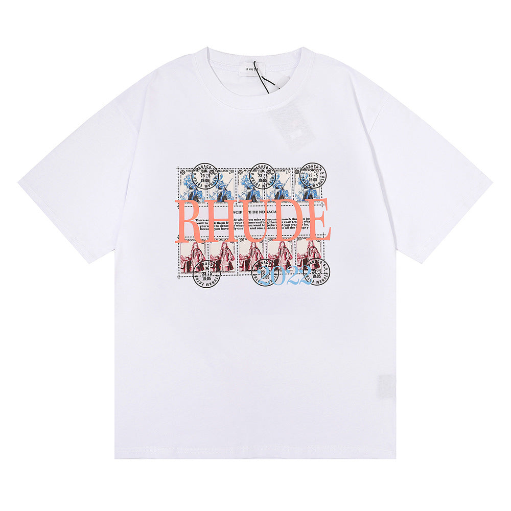 Rhude T Shirt Stamp Seal Coconut Tree Print Short Sleeve T-Shirt
