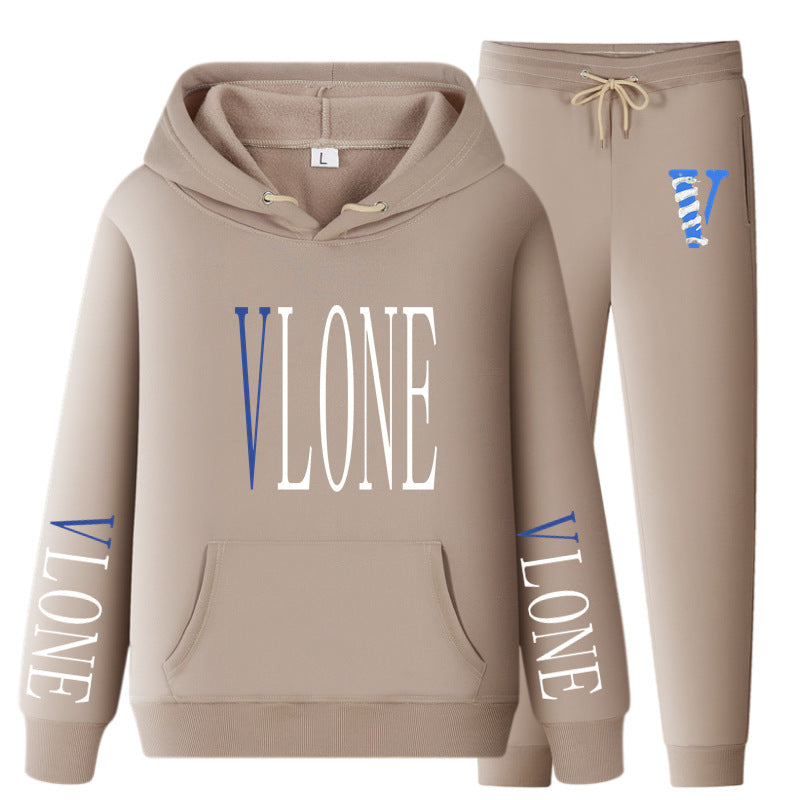 Vlone Hoodie & Pants 2 Piece Set Sweatshirt Autumn Print Baggy Coat