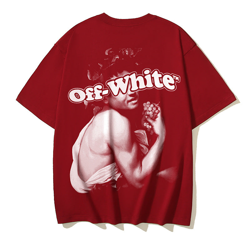 Off White T Shirts OW Bath Character Pattern Crew Neck Pullover Short Sleeves