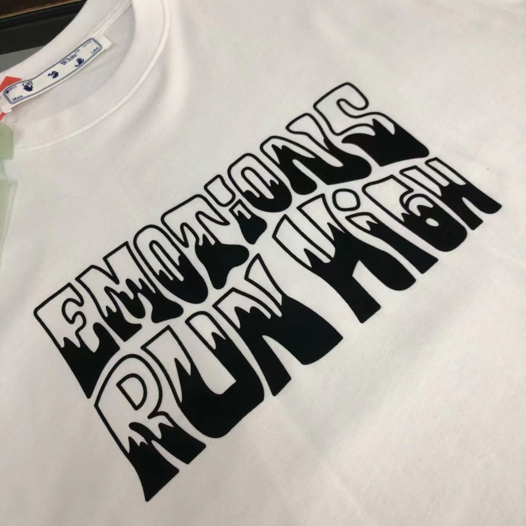 Off White T Shirts OW Letter Print Pattern Crew Neck Pullover Short Sleeves