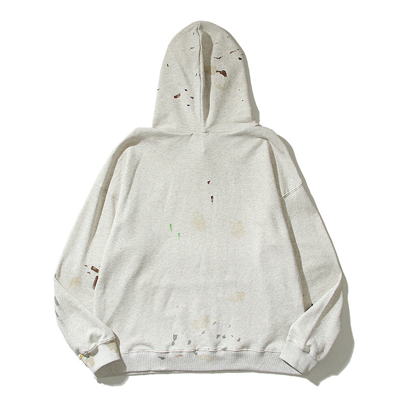 Kanye West Sunday Service Hoodie Hand-Painted Splash-Ink Destruction Distressed Terry Hooded Sweater Fog