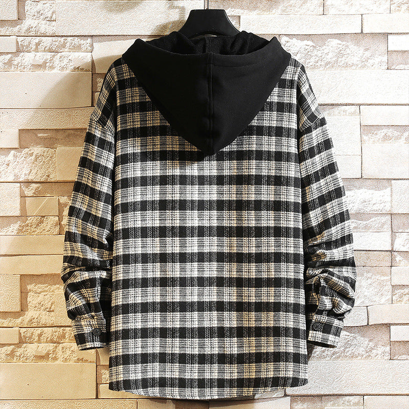 MEN'S Hoodie Plaid Long Sleeve Shirt