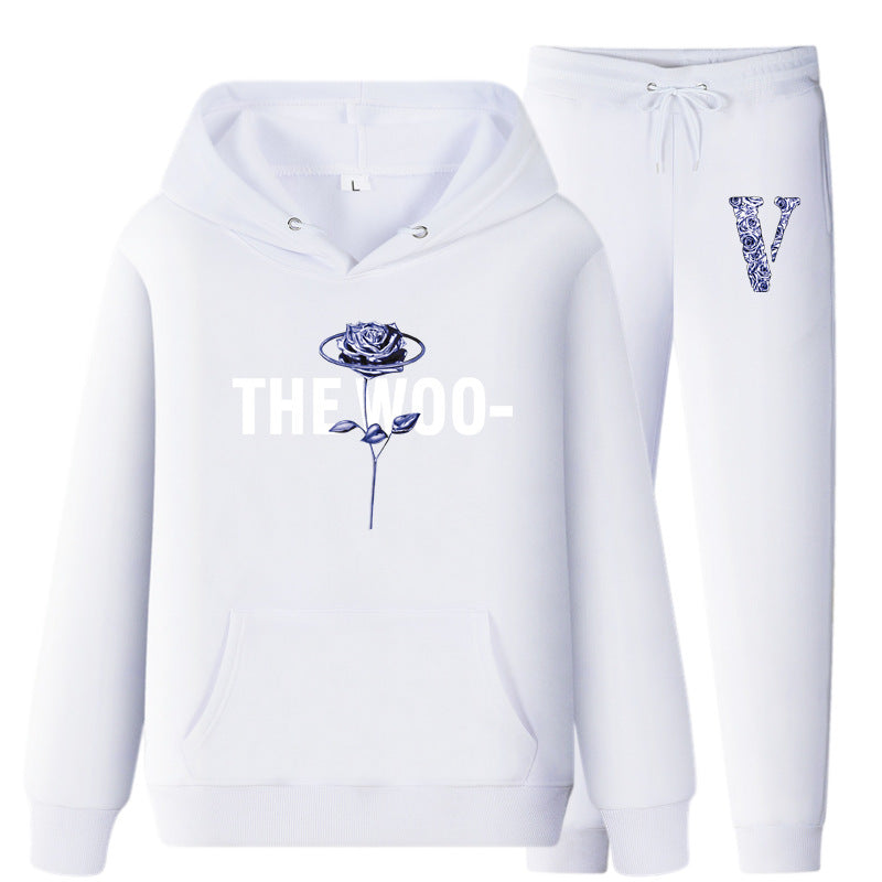 Vlone Hoodie & Pants 2 Piece Set V Printing Stylish Casual Hooded