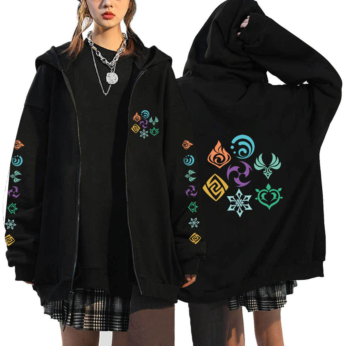 Men Hoodie Original God Genshin Spring and Autumn Leisure plus Velvet Hooded Zipper Sweatshirt