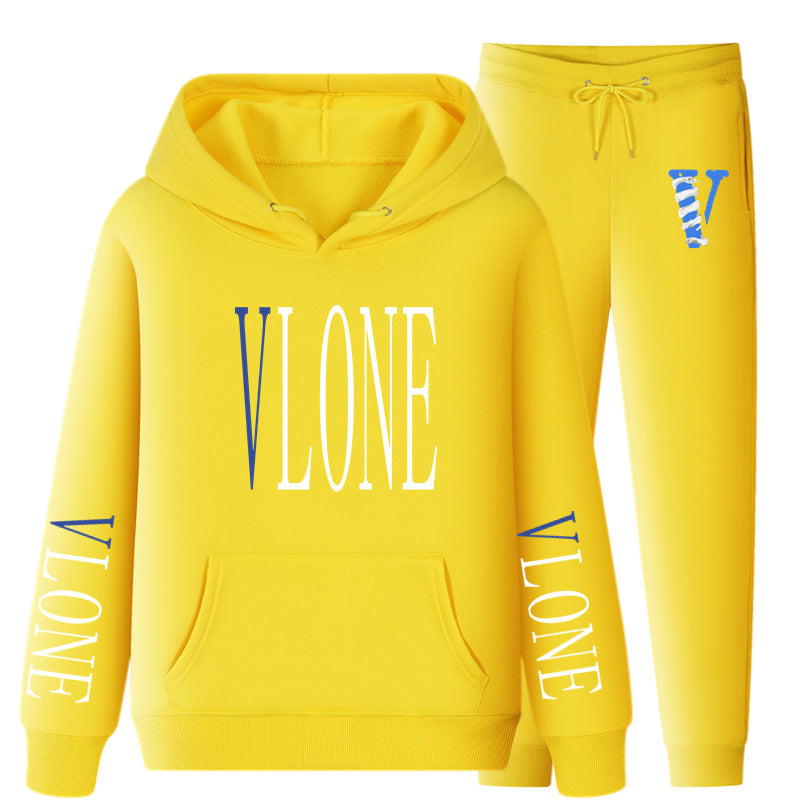 Vlone Hoodie & Pants 2 Piece Set Sweatshirt Autumn Print Baggy Coat