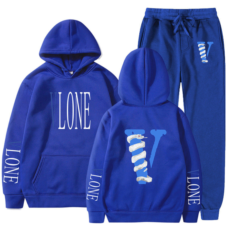 Vlone Hoodie & Pants 2 Piece Set Men'S Sweater Autumn And Winter Hoodie Baggy Coat