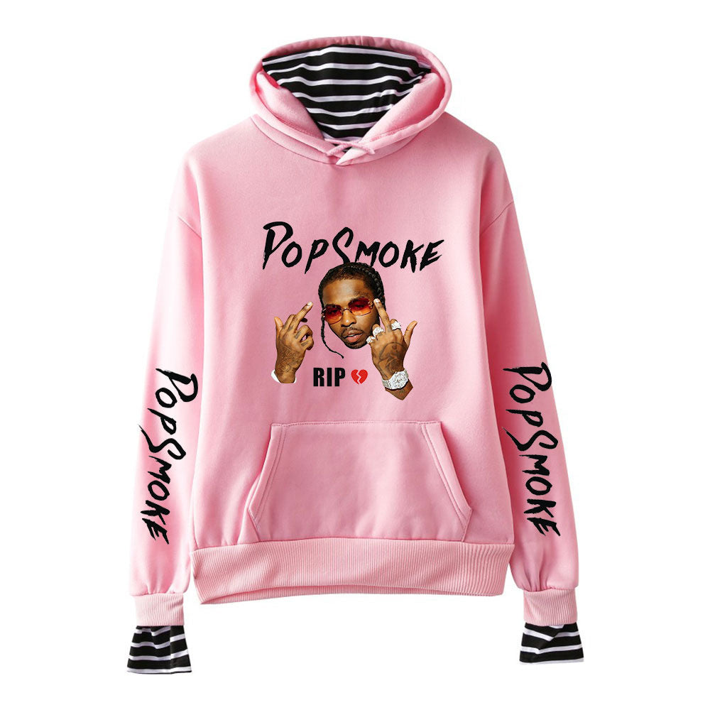 Pop Smoke Hoodies Rapper Print Fake Two Pieces with Cap