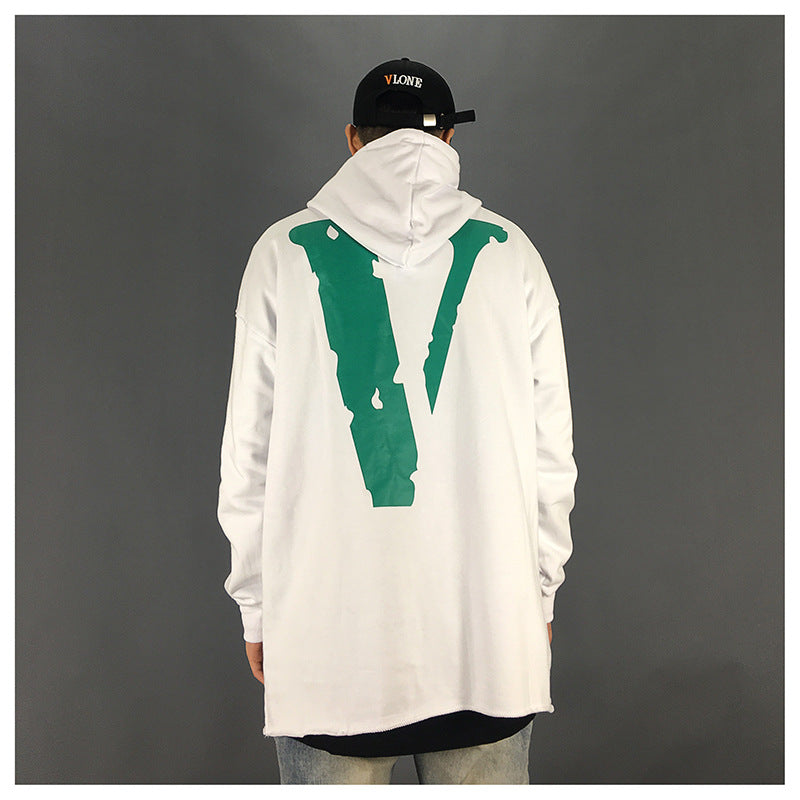 Vlone Hoodie Big V-Shaped Female Destroyed Burrs Oversize Loose Large Size Men And Women