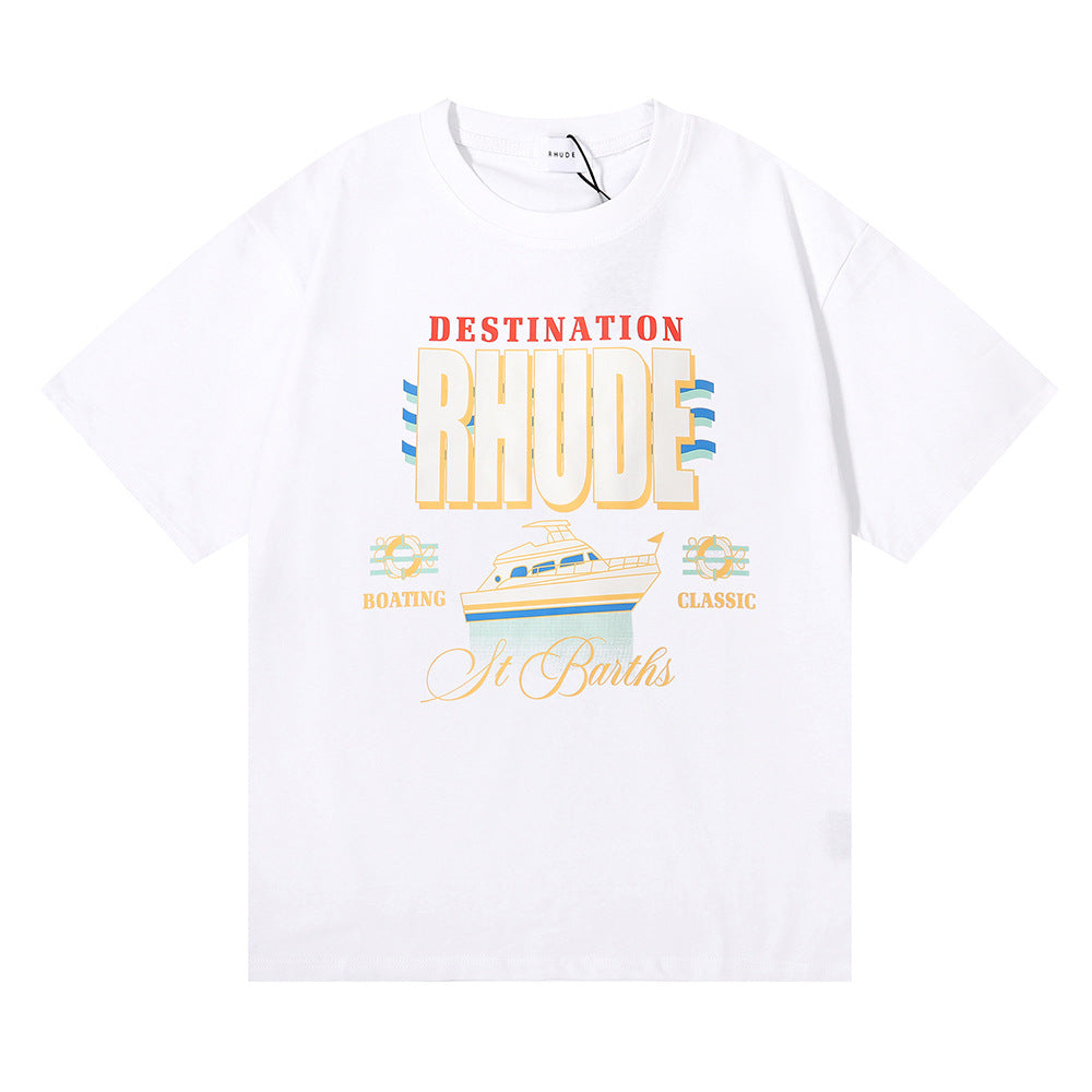 Rhude T Shirt Micro Label Yacht Print Short Sleeve T-Shirt