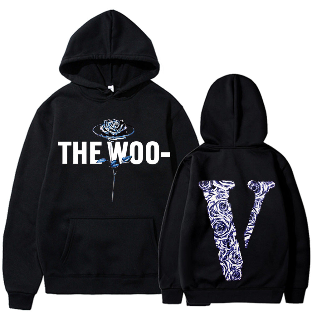 Pop Smoke Hoodies Rose Print Loose Hooded Fleece Padded Coat
