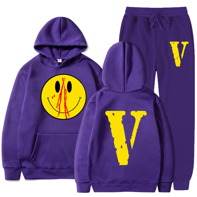 Vlone Hoodie & Pants 2 Piece Set Men'S Clothing Print Hoodie Sweater Men'S Loose