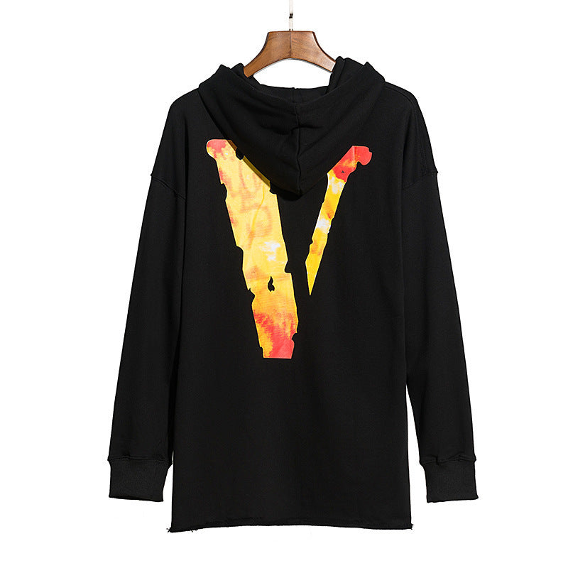 Vlone Hoodie Yellow Flame Men'S And Women'S Loose Large V Casual Terry Sweater