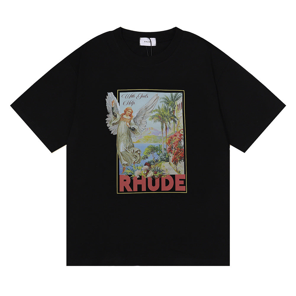 Rhude T Shirt Micro Label Angel Letter Print Short Sleeve T-Shirt