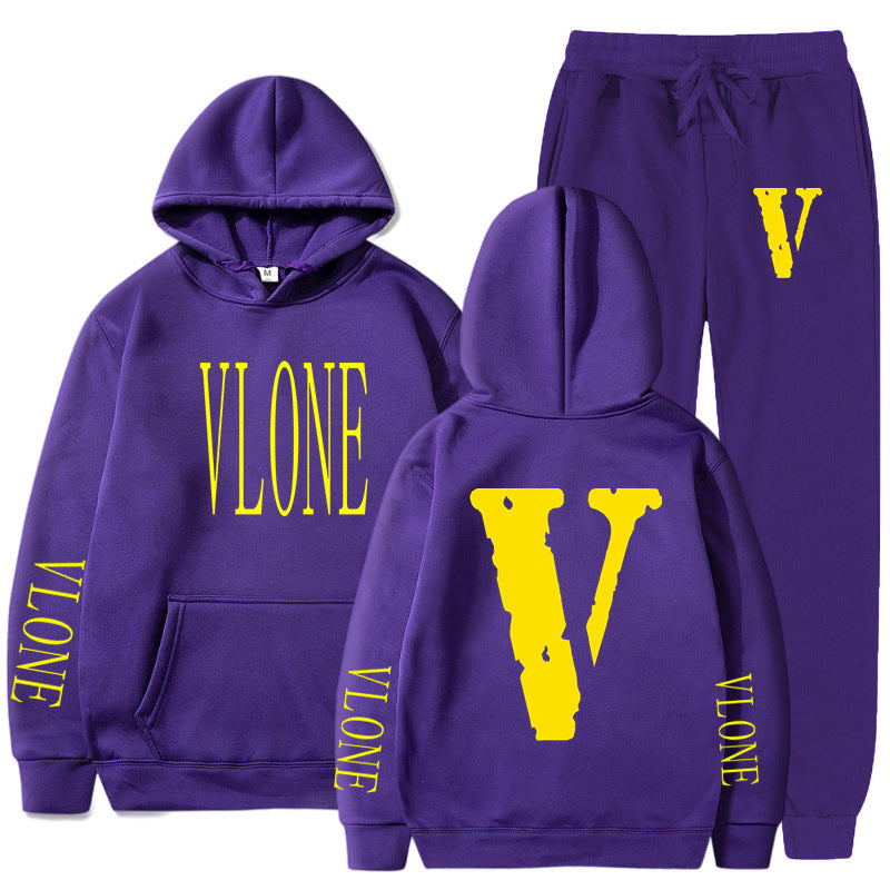 Vlone Hoodie & Pants 2 Piece Set Spring, Autumn And Winter Brushed Hoody Women'S Suit Sweater