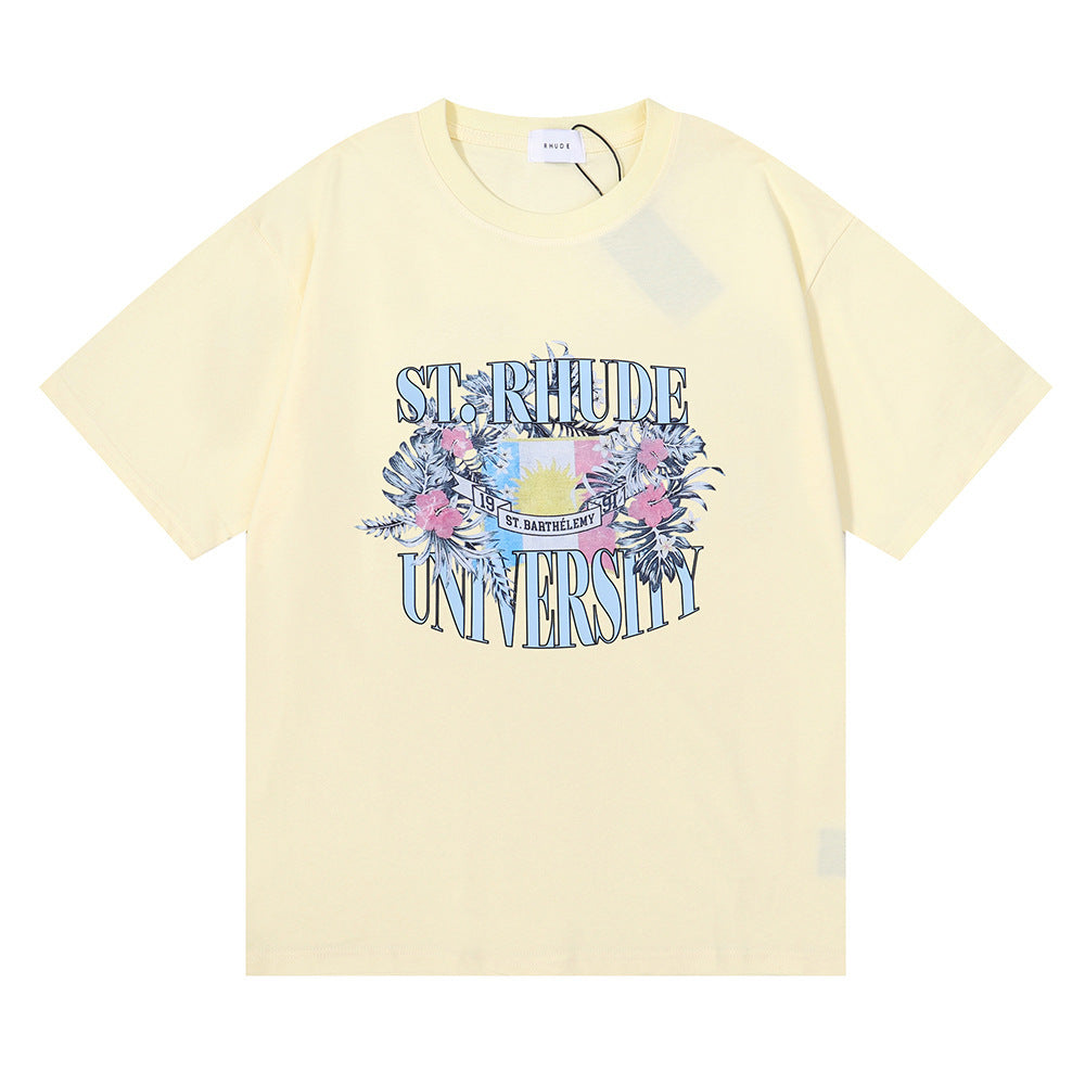 Rhude T Shirt Flag Floral Print Short Sleeve T-Shirt