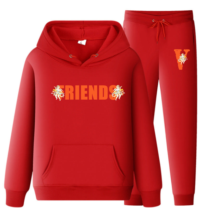 Vlone Hoodie & Pants 2 Piece Set Men'S Loose Printed Hoodie Sweater