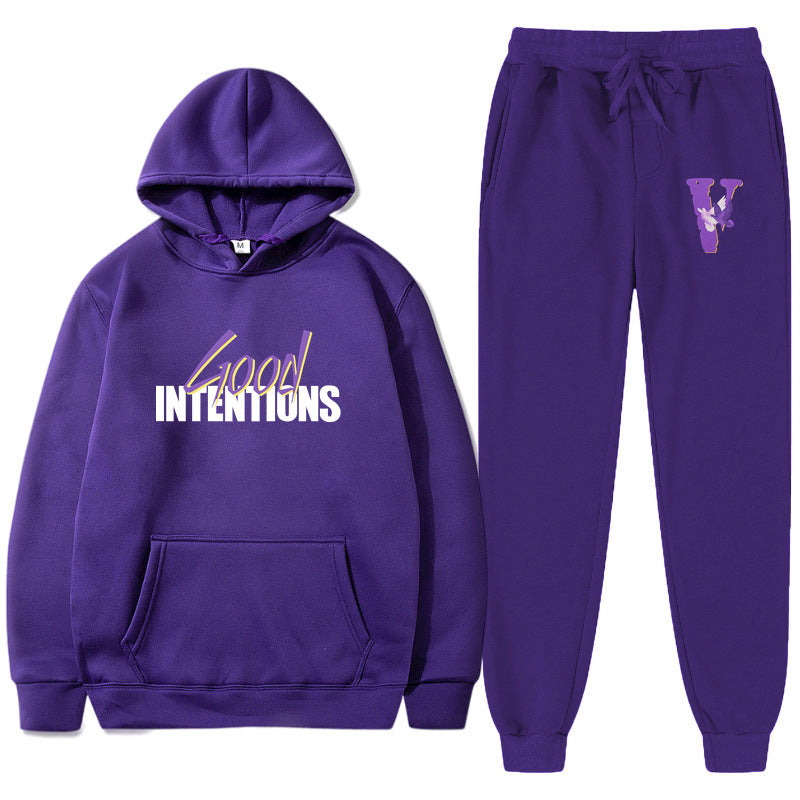 Vlone Hoodie & Pants 2 Piece Set Casual Loose Hoodie
