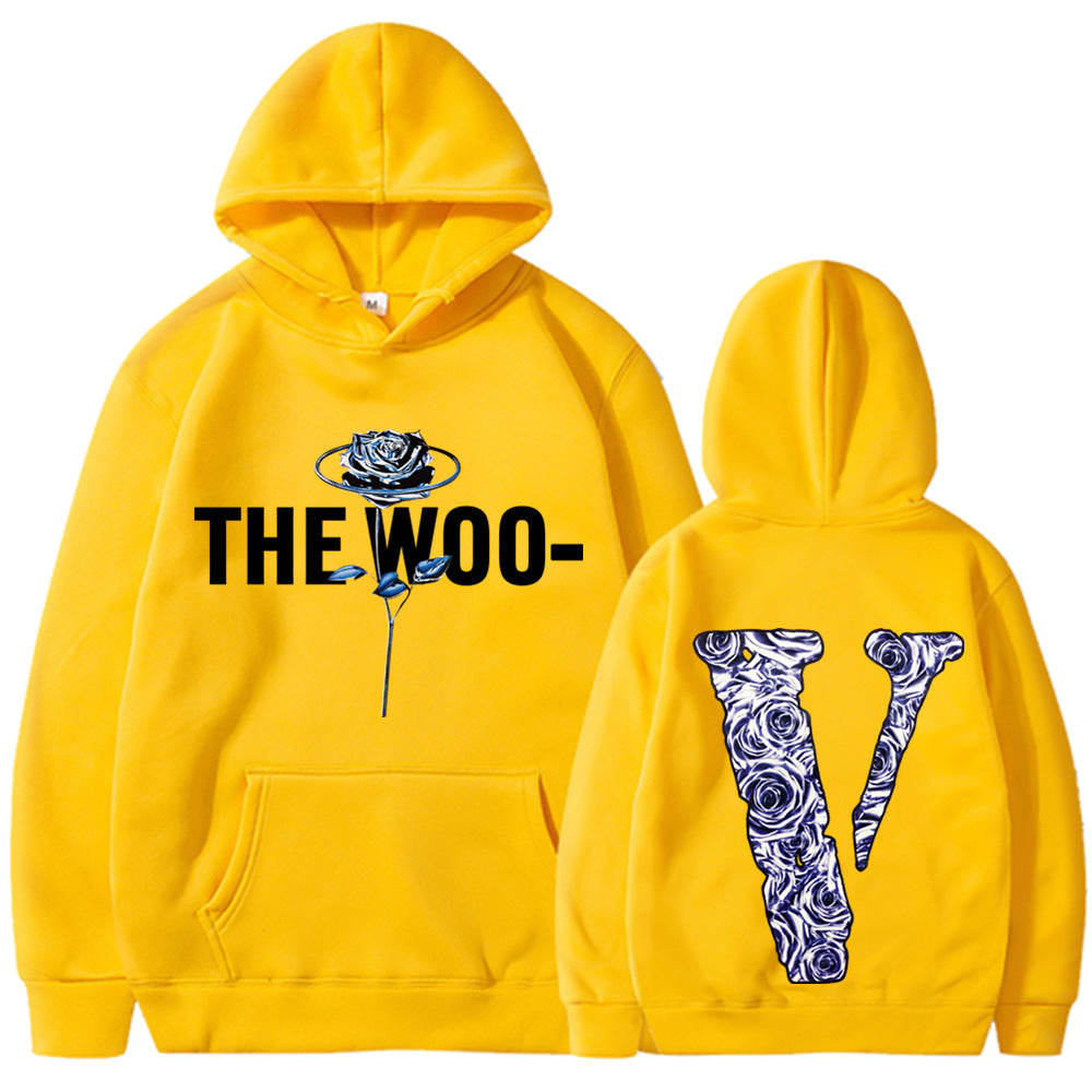 Pop Smoke Hoodies Rose Print Loose Hooded Fleece Padded Coat