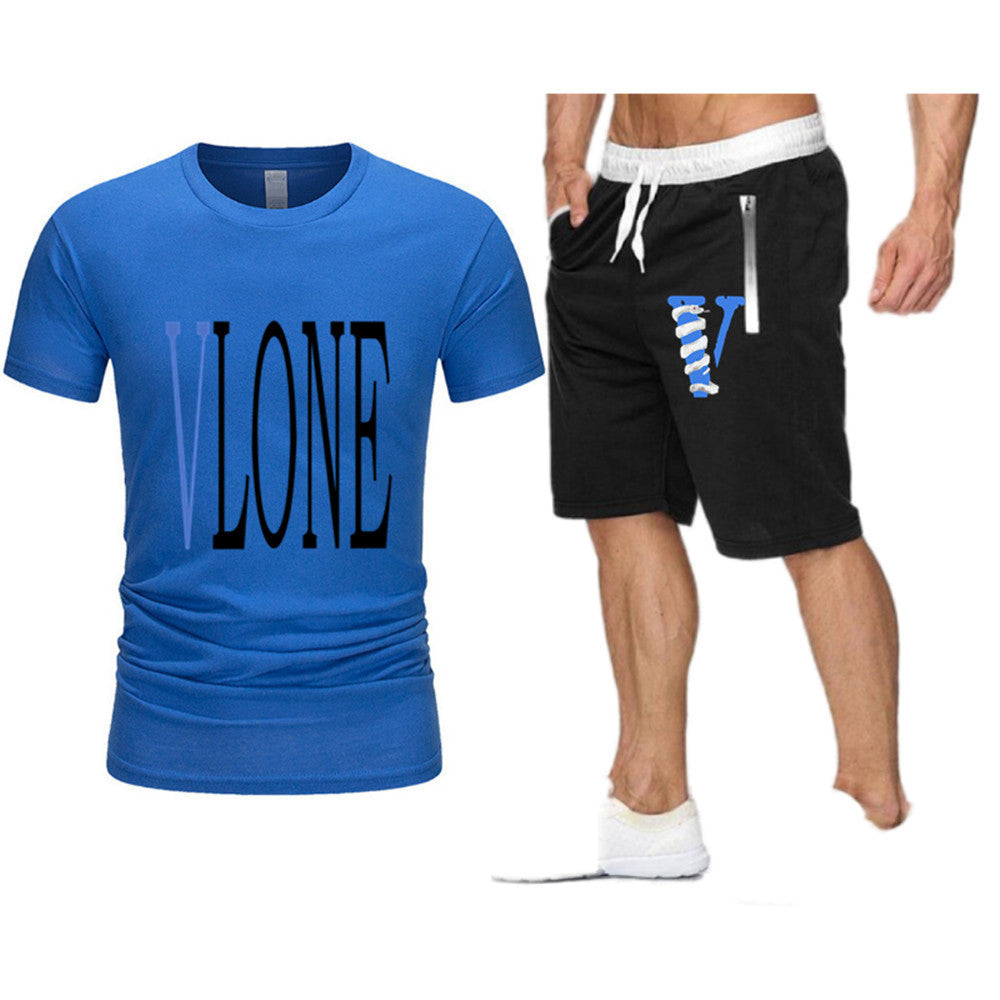 Vlone T Shirts & Shorts 2 Piece Set Letter Printing Summer Menswear Casual