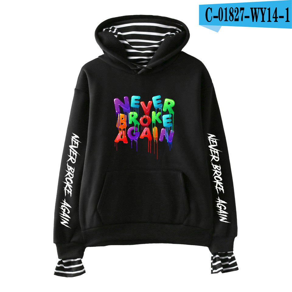 Never Broke Again Hoodie All-Match False Two-Piece Sweaters