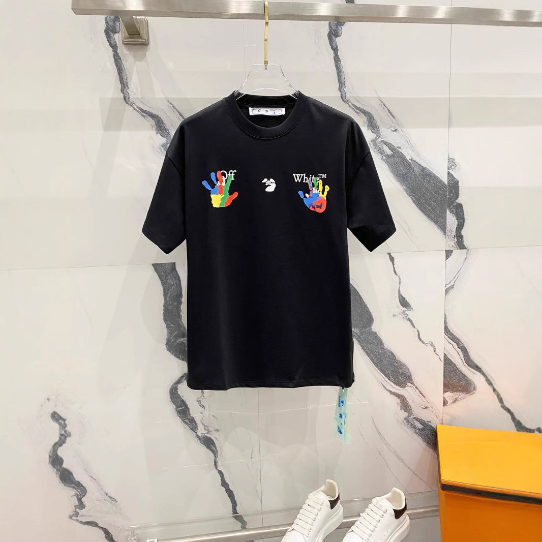 Off White T Shirts OW Color Palm Letter Crew Neck Pullover Short Sleeves