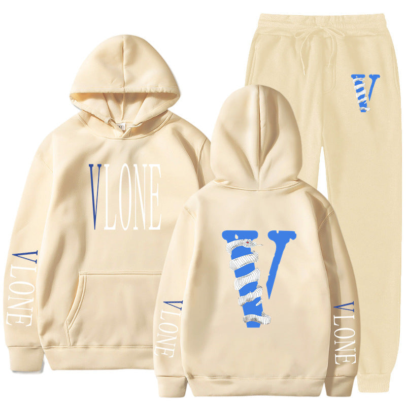 Vlone Hoodie & Pants 2 Piece Set Men'S Sweater Autumn And Winter Hoodie Baggy Coat