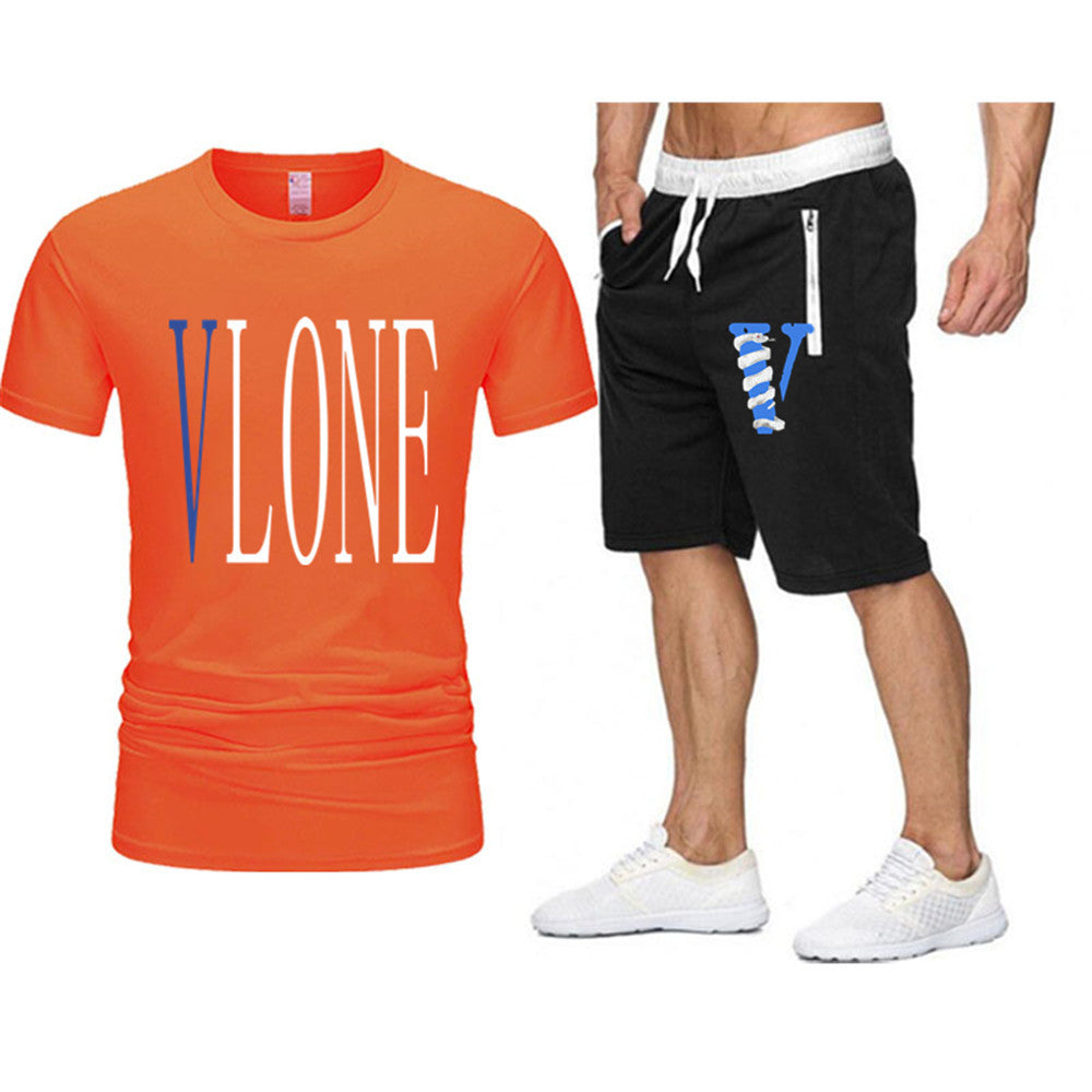 Vlone T Shirts & Shorts 2 Piece Set Letter Printing Summer Menswear Casual