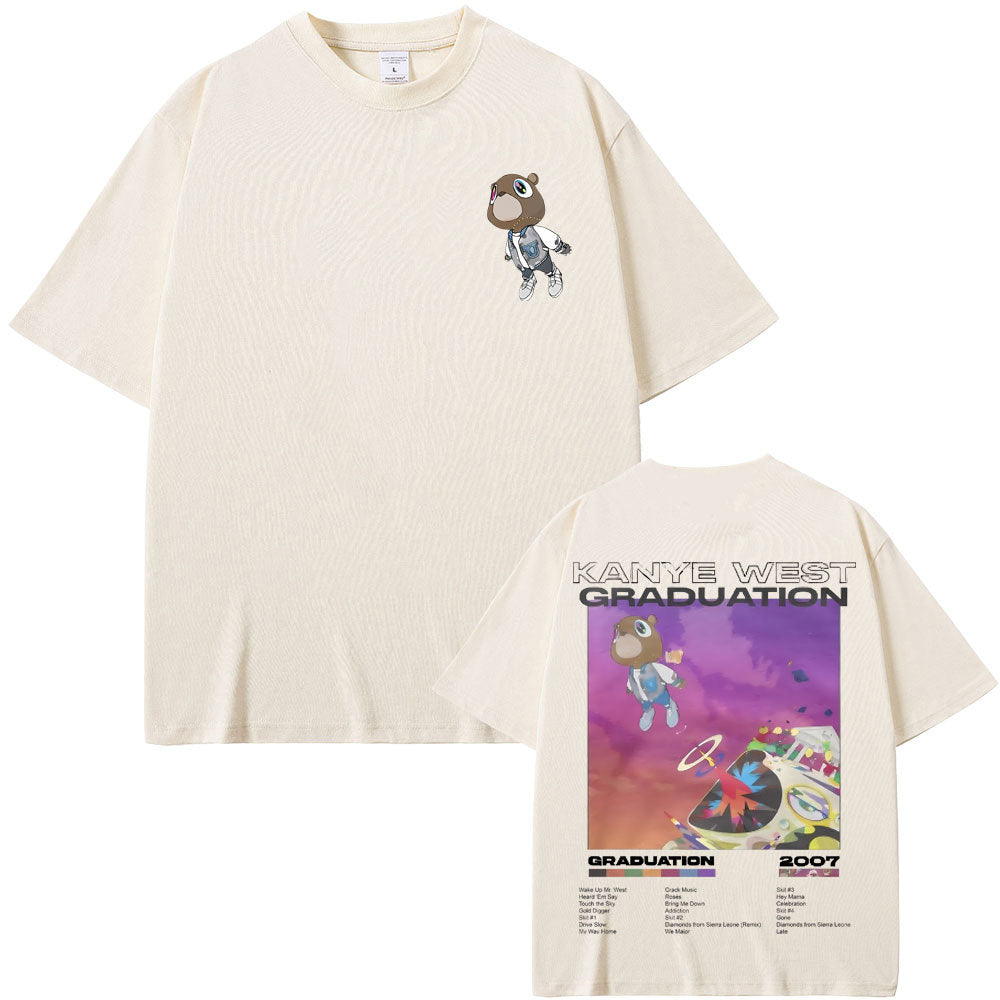Rapper Kanye West Graduation Bear Double Sided Print T Shirt