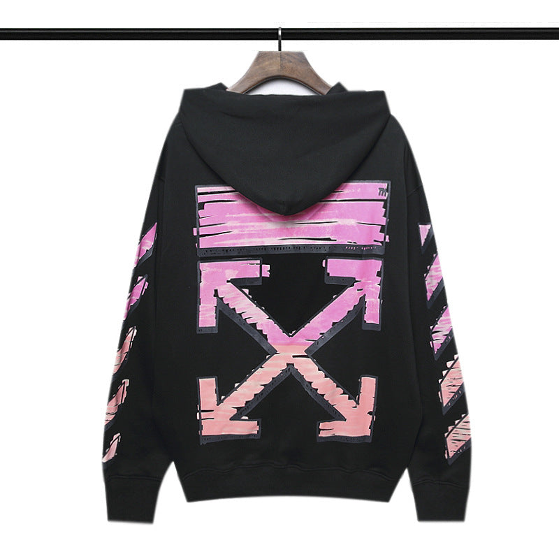 off White Hoodie Autumn and Winter Graffiti Arrow Print Long Sleeve Hooded Sweater