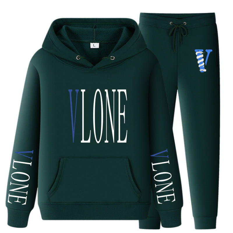 Vlone Hoodie & Pants 2 Piece Set Sweatshirt Autumn Print Baggy Coat