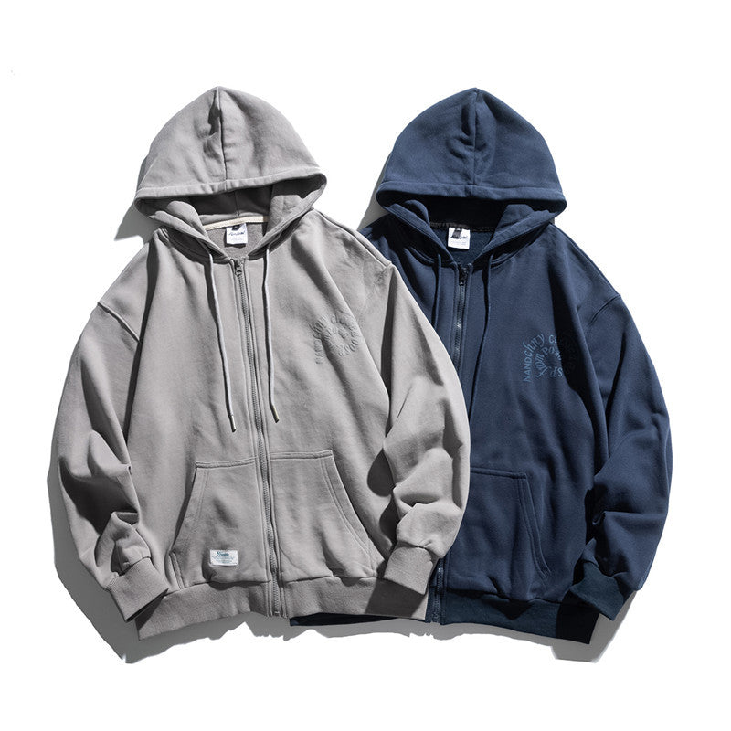 Man Fall Outfis Simple Solid Color Cardigan Hoodie Loose Leisure All-Matching Coat