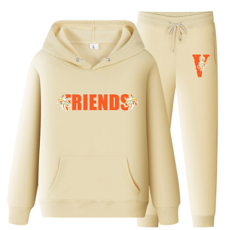 Vlone Hoodie & Pants 2 Piece Set Men'S Loose Printed Hoodie Sweater