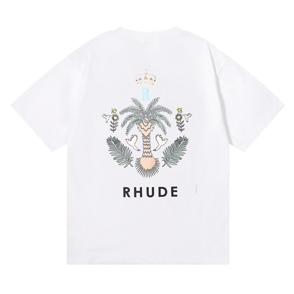Rhude T Shirt Micro Standard Island Coconut Tree Print Short Sleeve T-Shirt